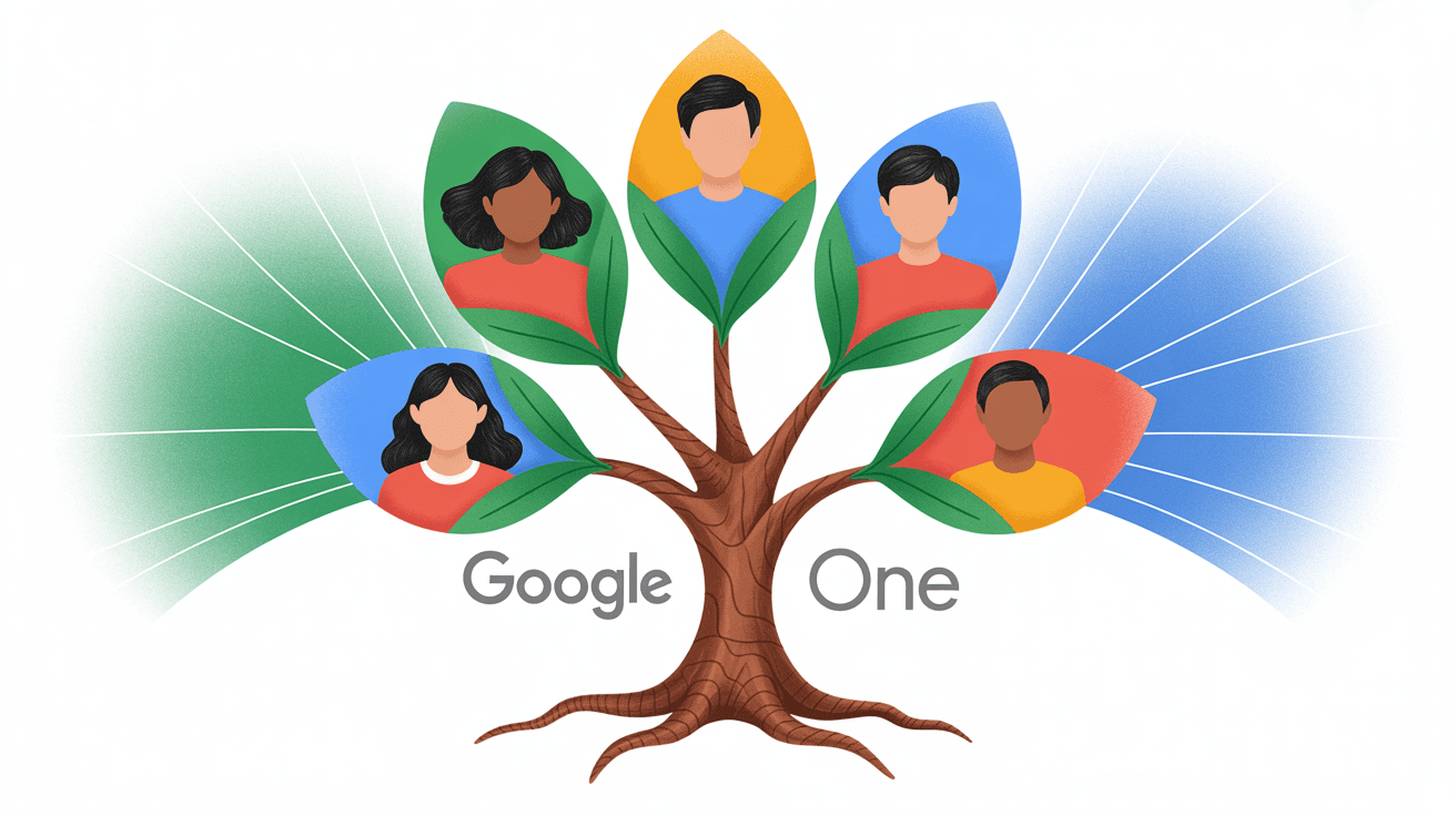 Google One family sharing concept showing how storage can be shared among family members